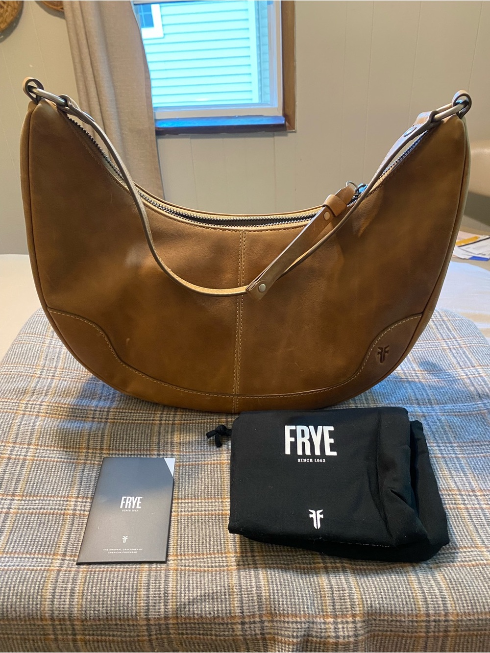 Frye Brown Leather Crescent Messenger Bag